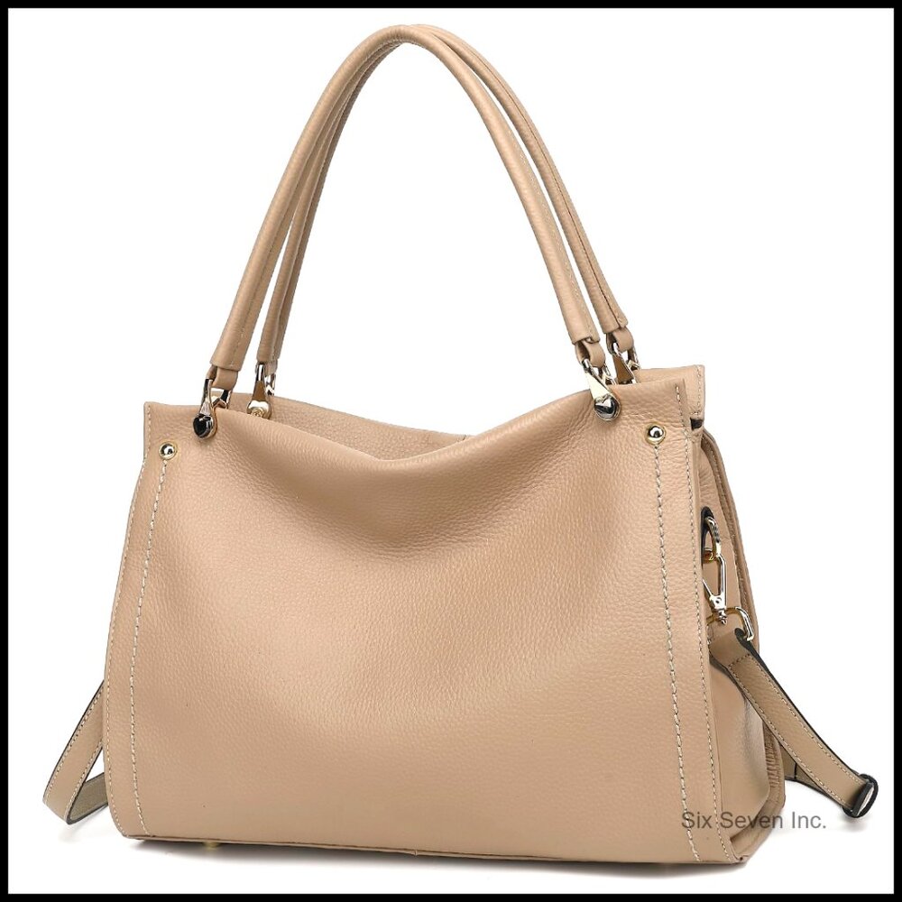 Genuine Leather Tote Bag With Detachable Strap Classic Elegant Minimal Chic